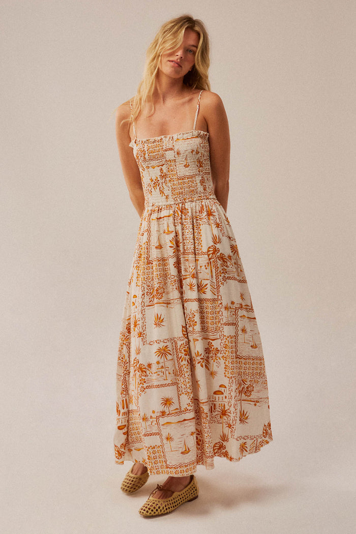 Island Song Tropical-Print Smocked Midi Dress - ShopPromesa