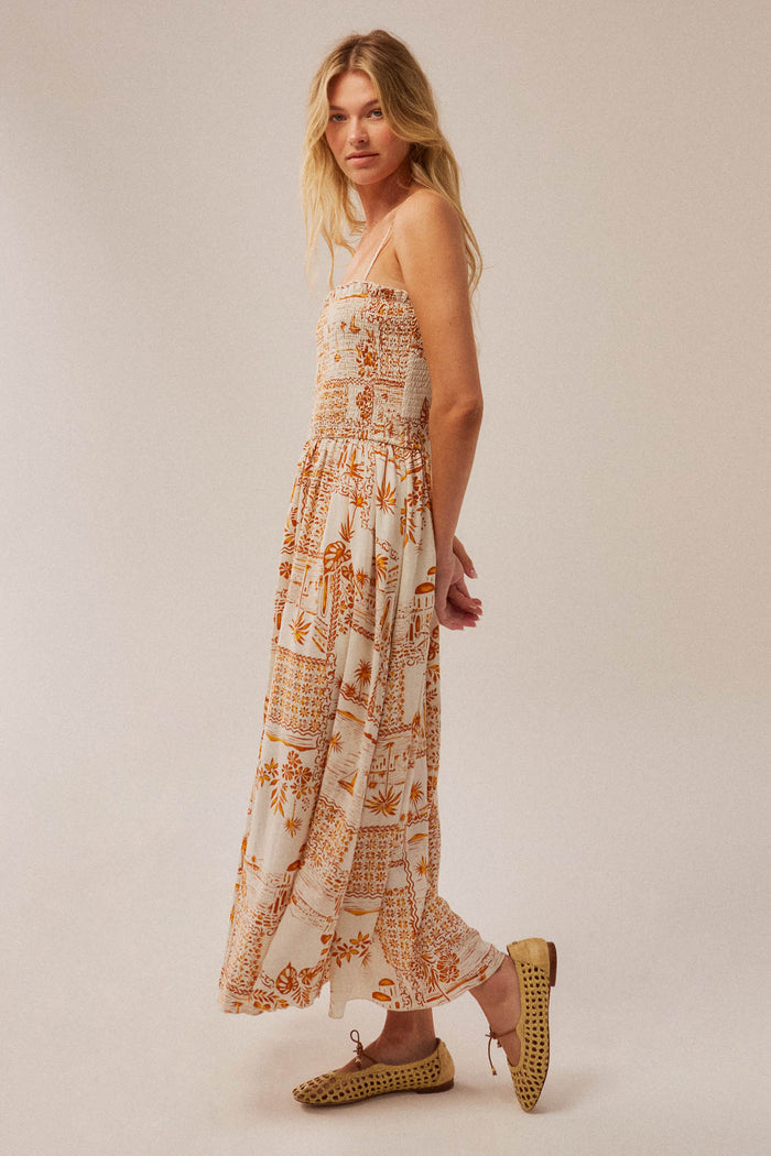 Island Song Tropical-Print Smocked Midi Dress - ShopPromesa