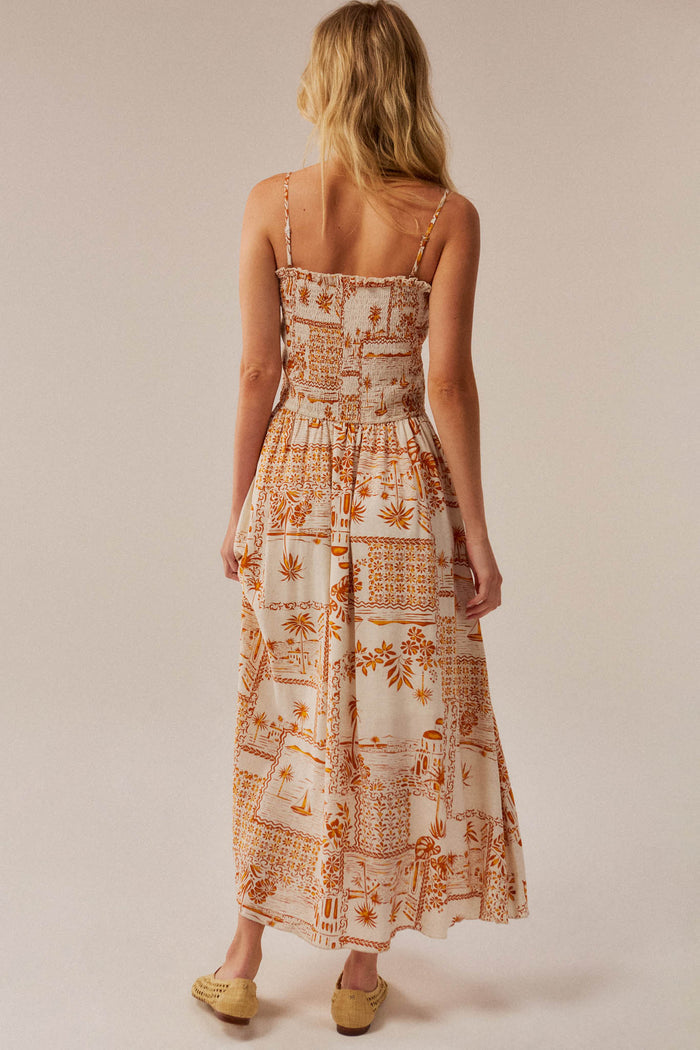 Island Song Tropical-Print Smocked Midi Dress - ShopPromesa