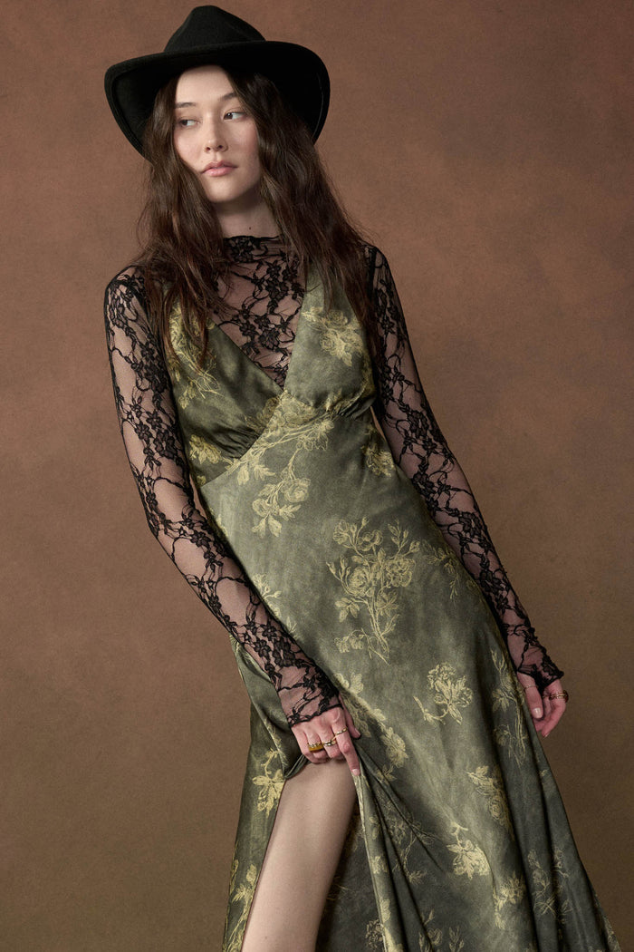 Jade Garden Floral Satin Open-Back Maxi Slip Dress - ShopPromesa