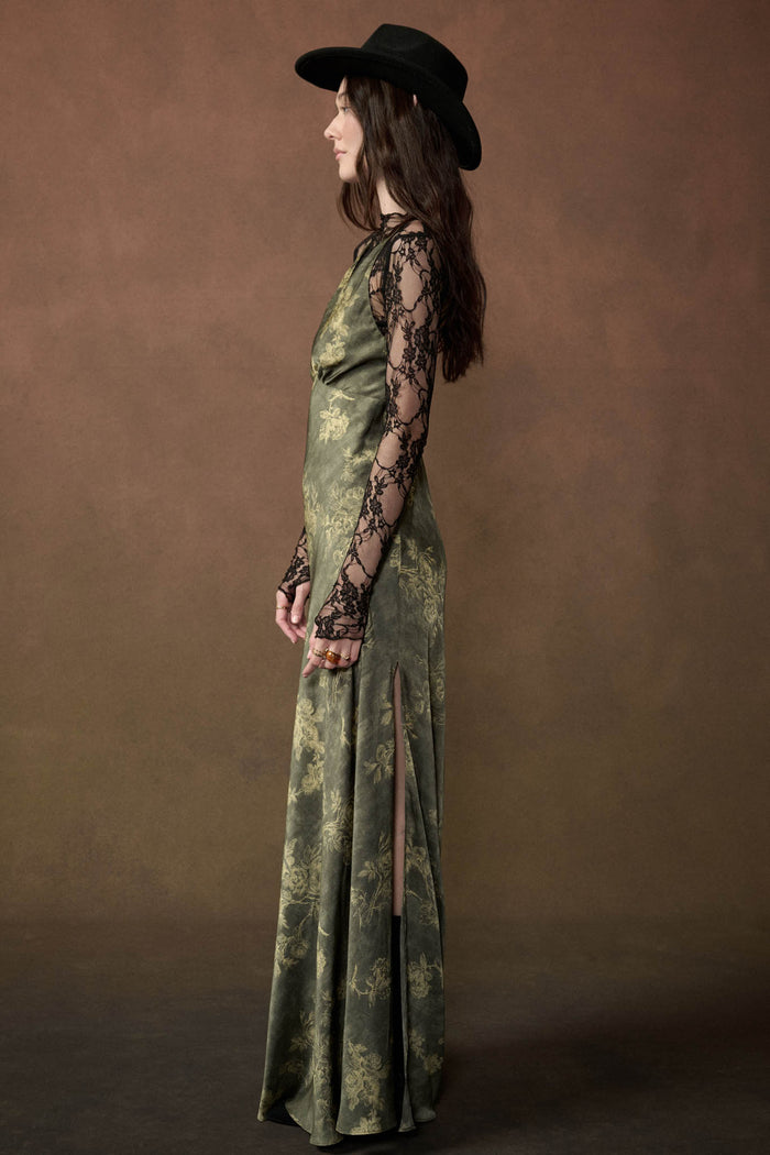 Jade Garden Floral Satin Open-Back Maxi Slip Dress - ShopPromesa
