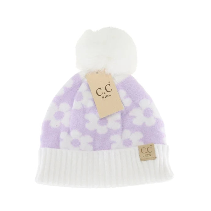 Kids Daisy Pom Beanie - Greige Goods