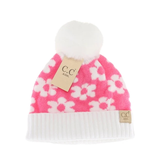 Kids Daisy Pom Beanie - Greige Goods