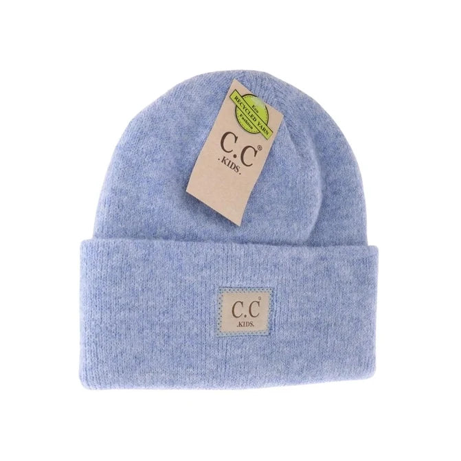 Kids Ribbed Patch Beanie - Greige Goods