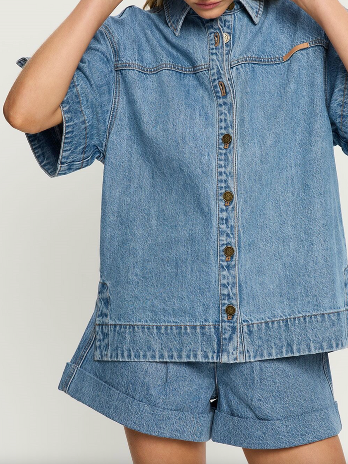 KIvari Marla Denim Shirt - Stone Wash Blue