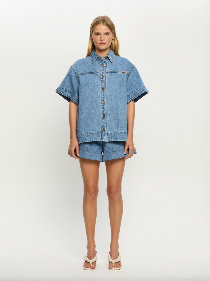 KIvari Marla Denim Shirt - Stone Wash Blue