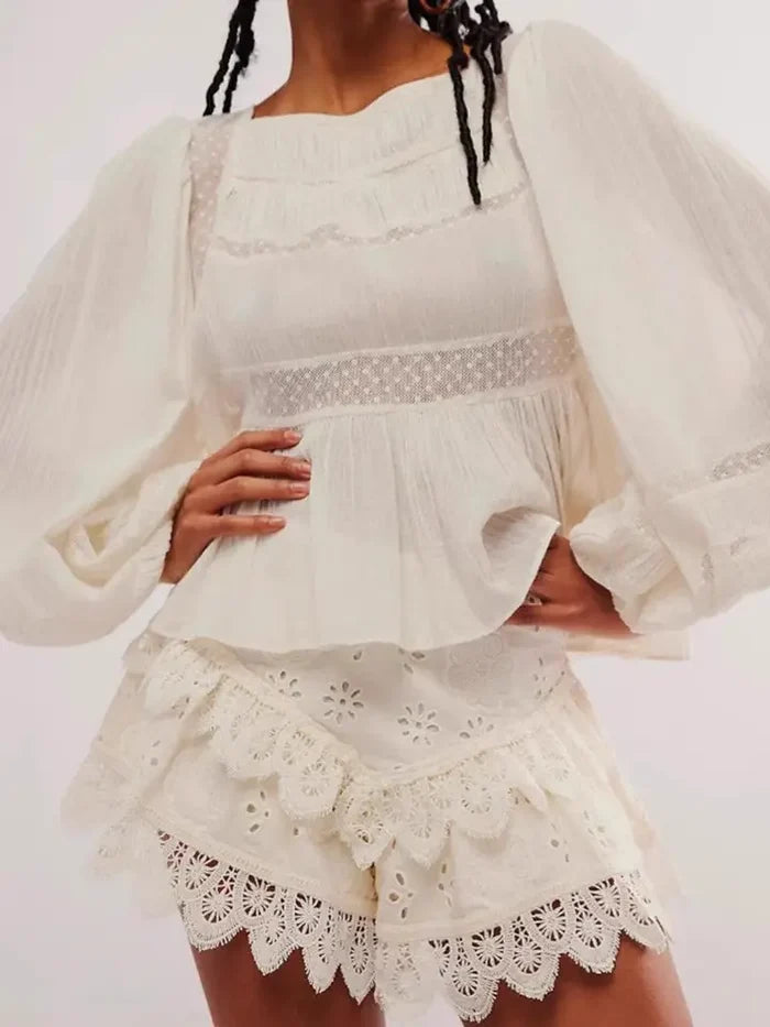 Lace-trim Eyelet Skort - Greige Goods