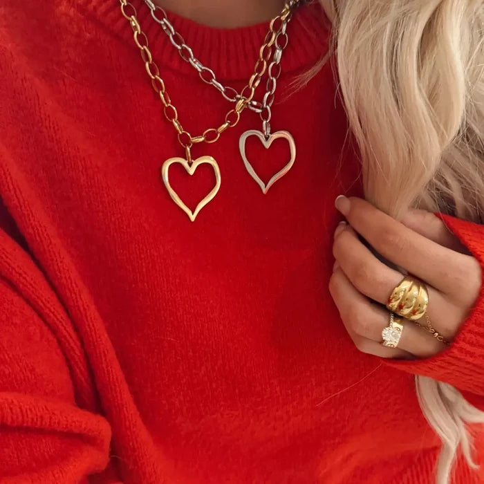 Large Open Heart Necklace Silver - Greige Goods