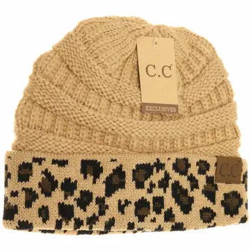 Leopard Cuff Beanie - Greige Goods