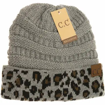 Leopard Cuff Beanie - Greige Goods