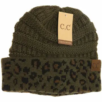 Leopard Cuff Beanie - Greige Goods