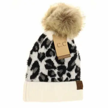 Leopard Pom Beanie - Greige Goods