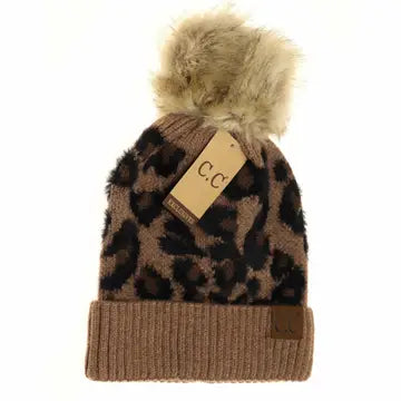 Leopard Pom Beanie - Greige Goods