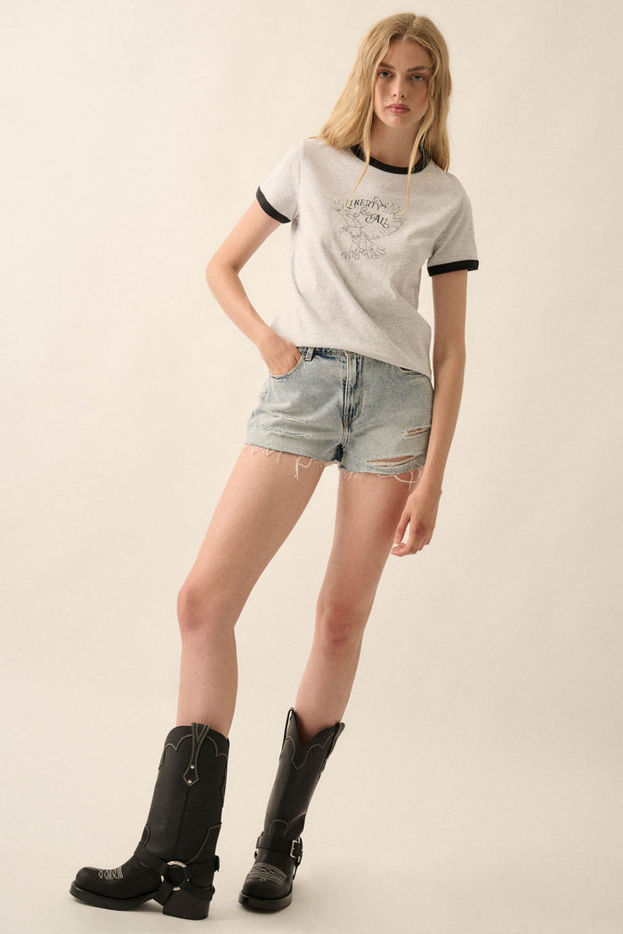 Liberty for All Vintage-Print Graphic Ringer Tee - ShopPromesa
