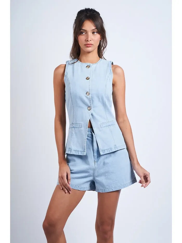Light Denim Vest Set - Greige Goods