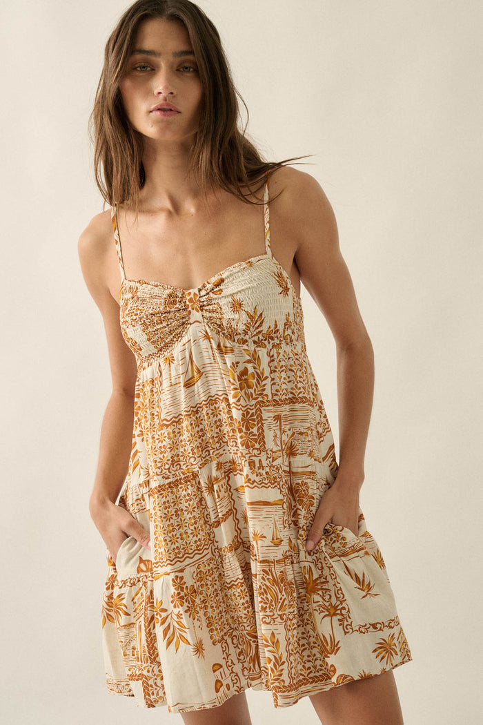 Lost Island Tropical-Print Smocked Tiered Romper - ShopPromesa