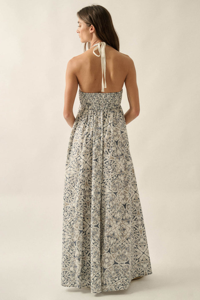 Lost Lands Abstract-Print Smocked Halter Maxi Dress - ShopPromesa