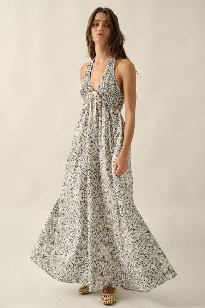 Lost Lands Abstract-Print Smocked Halter Maxi Dress - ShopPromesa