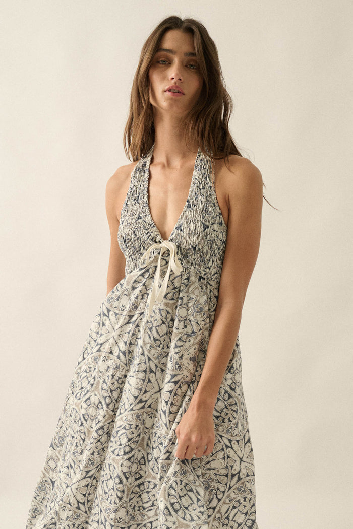 Lost Lands Abstract-Print Smocked Halter Maxi Dress - ShopPromesa