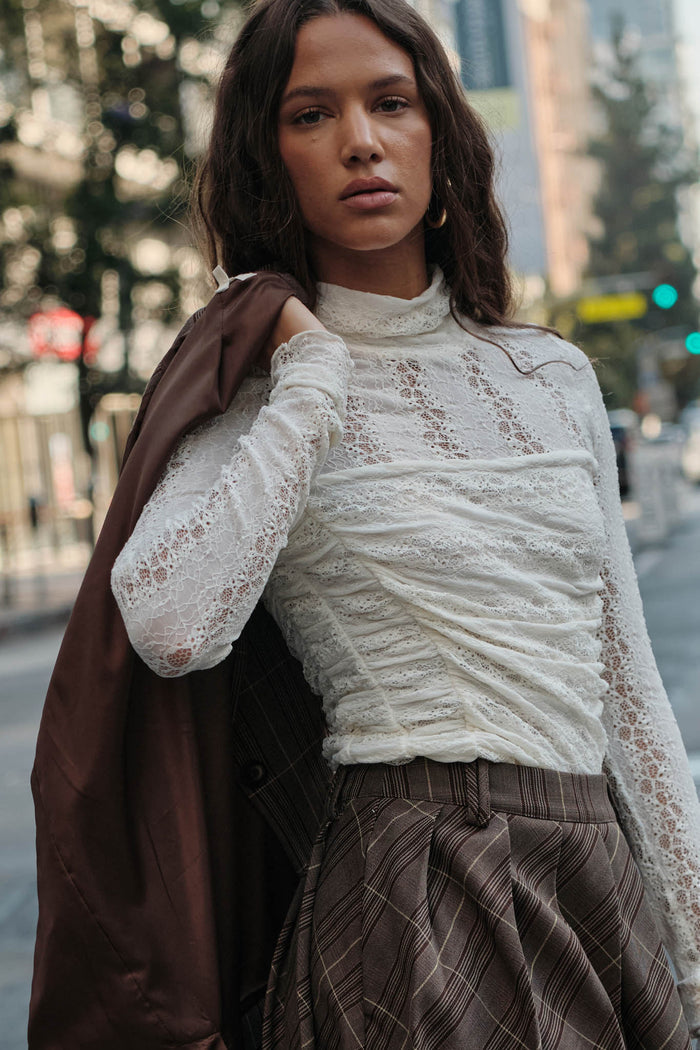 Lost Love Layered Lace Ruched Mock-Neck Bodysuit - ShopPromesa