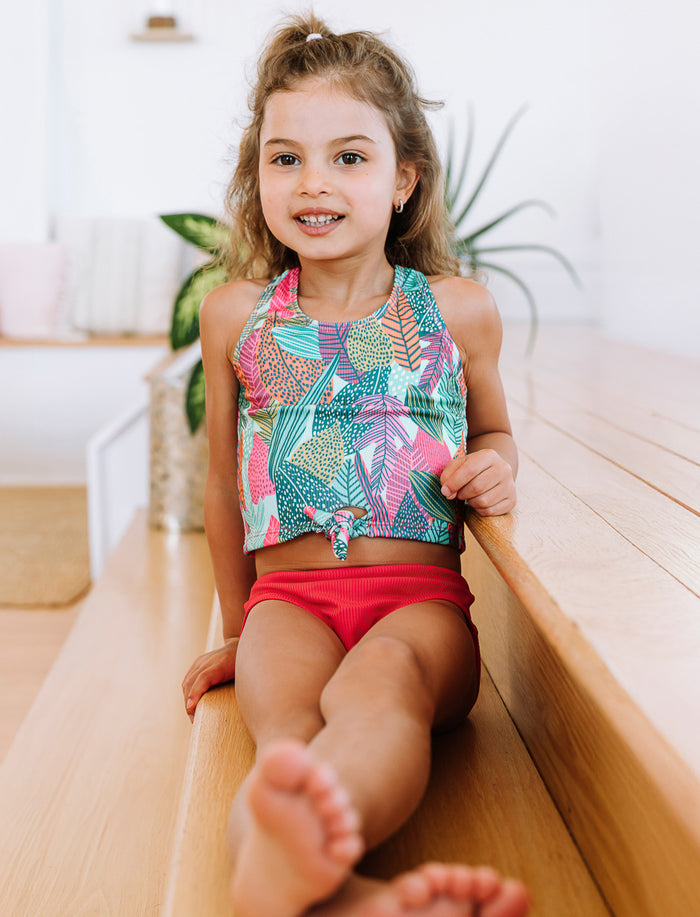 Maillot 2 pièces imprimé noué à l'avant - petite fille