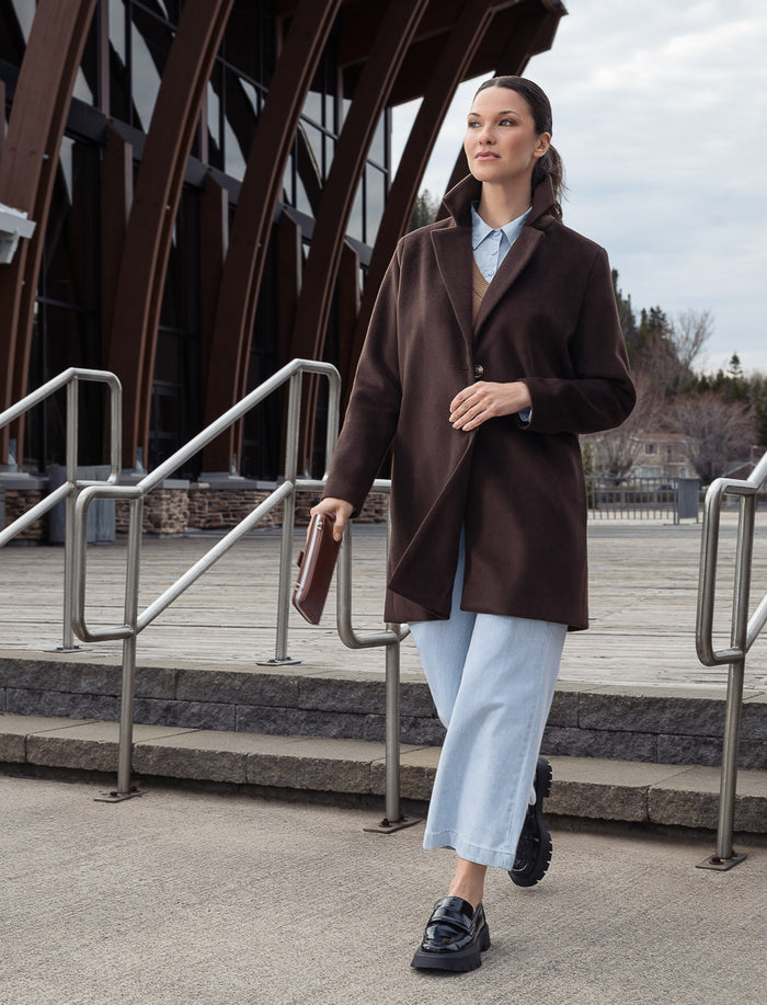 Manteau droit à col tailleur