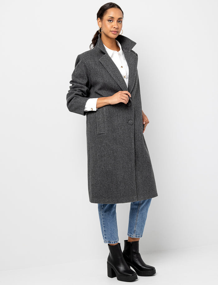 Manteau long à col tailleur