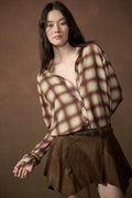 Meet in the Middle Plaid Chiffon Button-Up Shirt - ShopPromesa