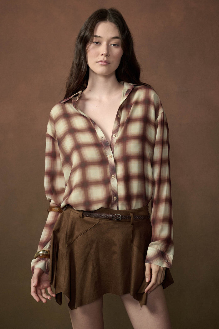 Meet in the Middle Plaid Chiffon Button-Up Shirt - ShopPromesa