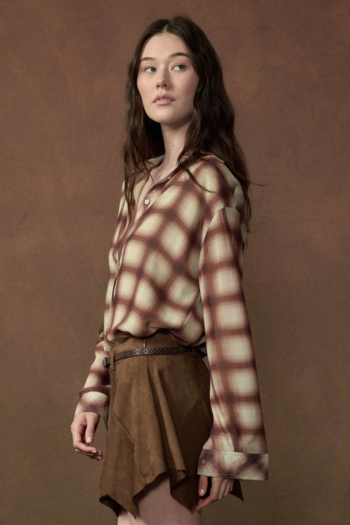 Meet in the Middle Plaid Chiffon Button-Up Shirt - ShopPromesa