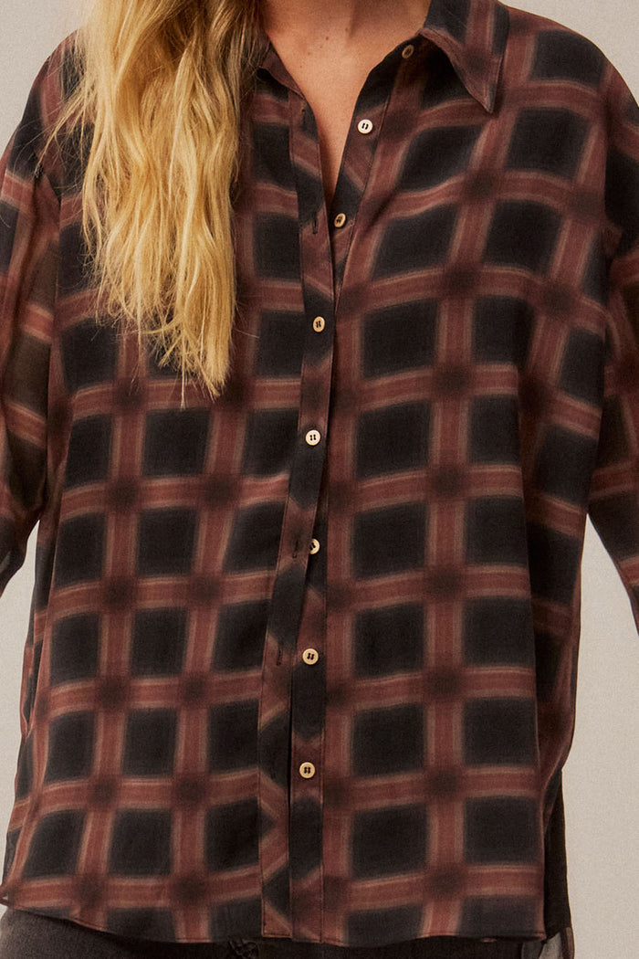 Meet in the Middle Plaid Chiffon Button-Up Shirt - ShopPromesa