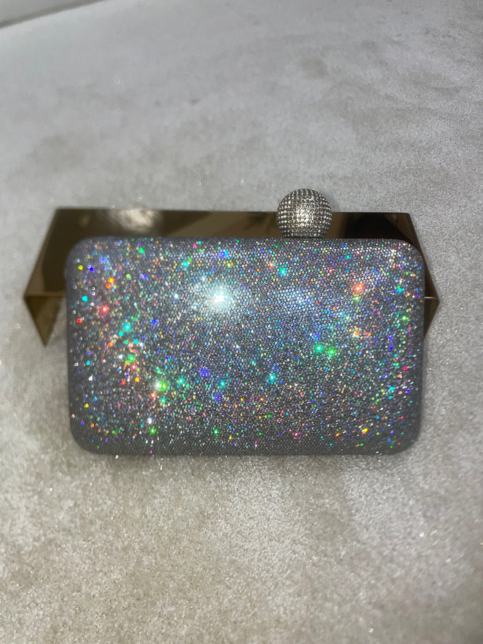Metal Ball Clasp Glitter Clutch Bag