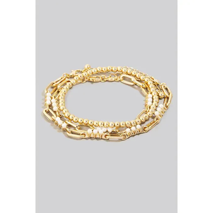 Mixed Layered Pearl Beads Bracelet - Greige Goods