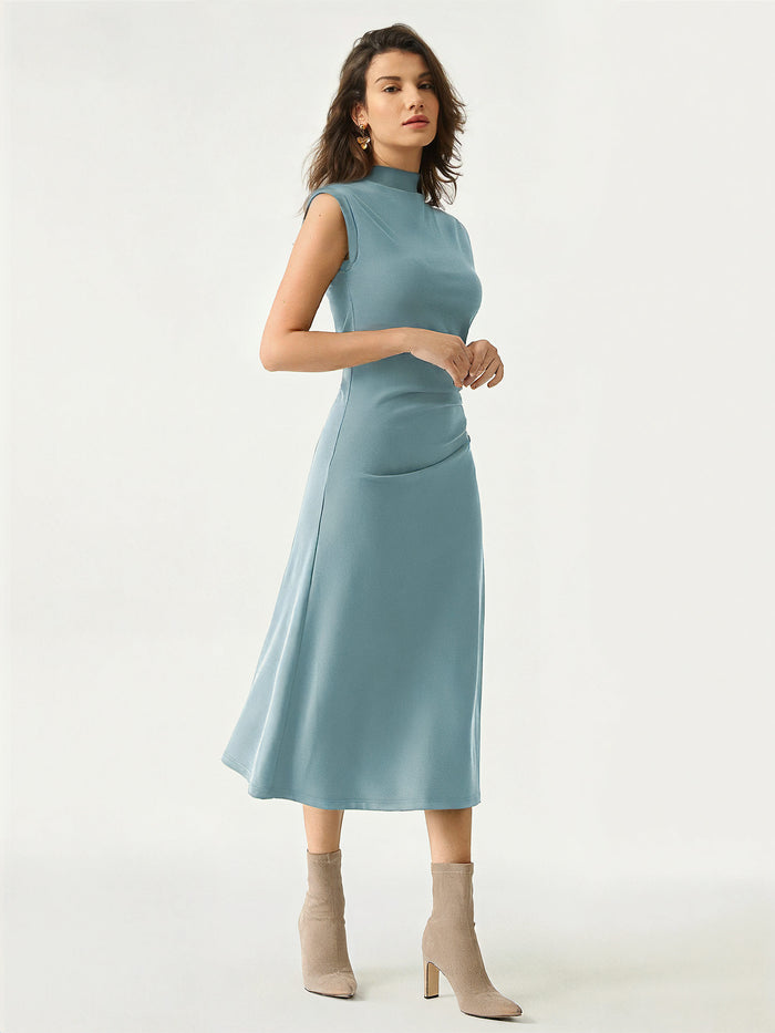 OGLmove Mockneck Tucks Midi Dress