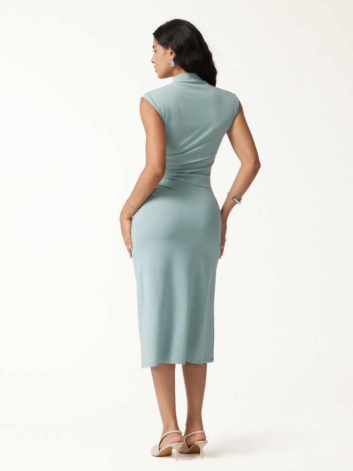 OGLmove Mockneck Tucks Midi Dress