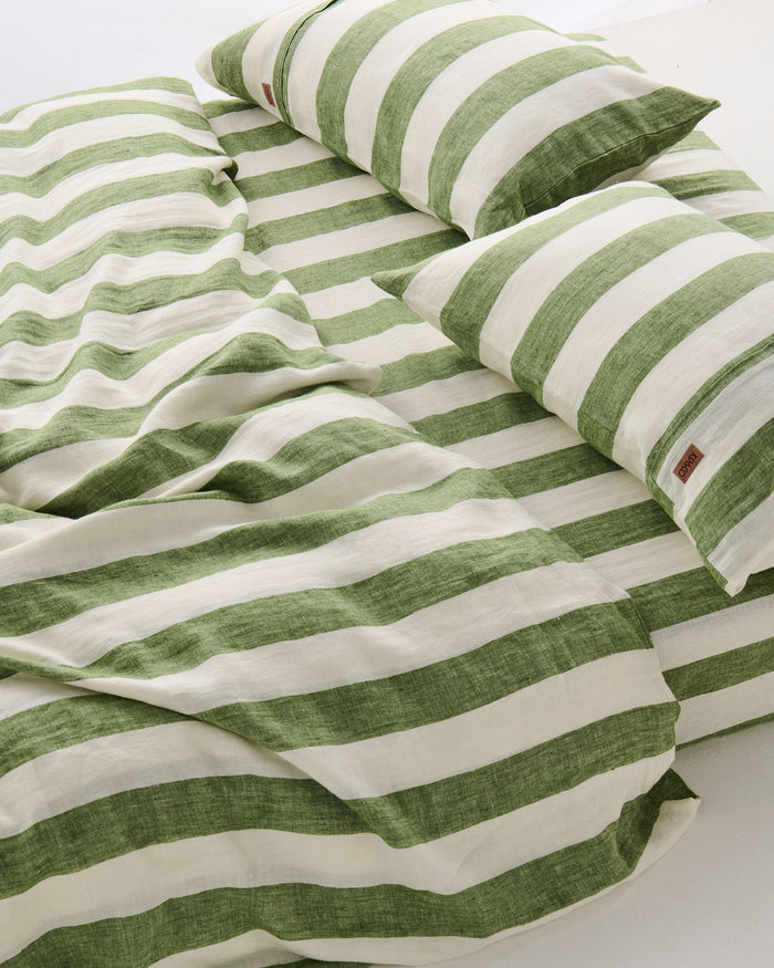 Moss Stripe Linen Fitted Sheet (US)