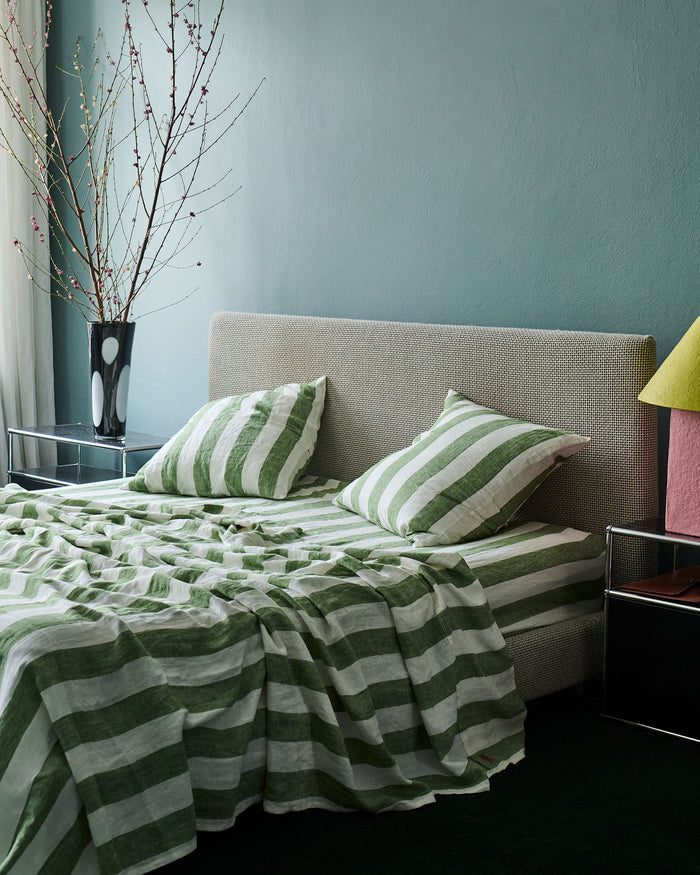Moss Stripe Linen Flat Sheet (US)