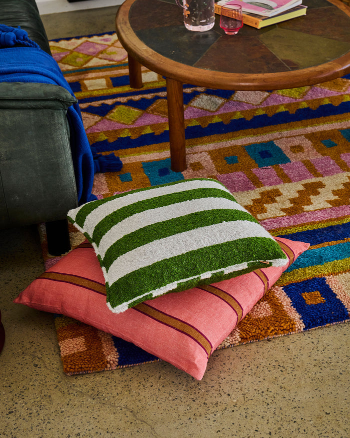 Moss Stripe Square Boucle Cushion