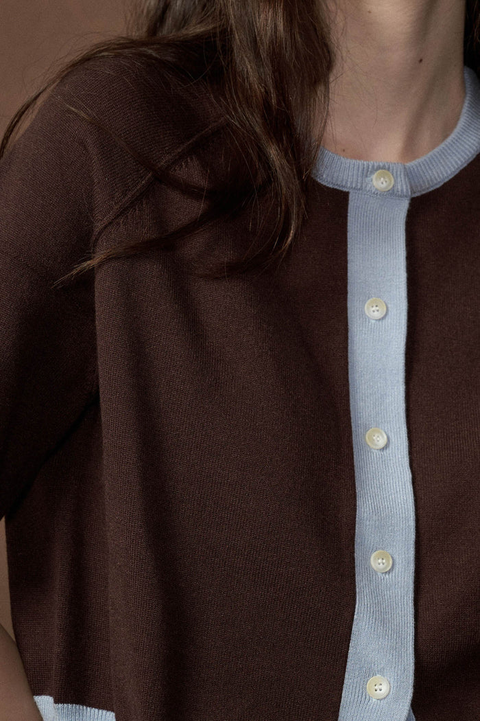 Nice Day Contrast Knit Short-Sleeve Cardigan - ShopPromesa
