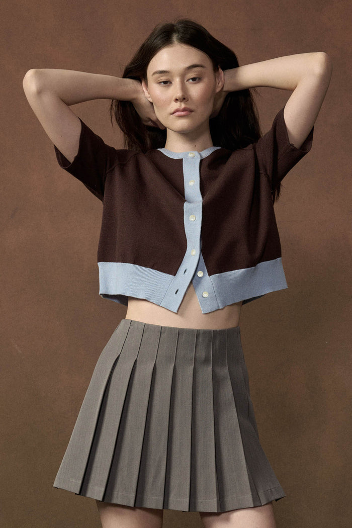 Nice Day Contrast Knit Short-Sleeve Cardigan - ShopPromesa