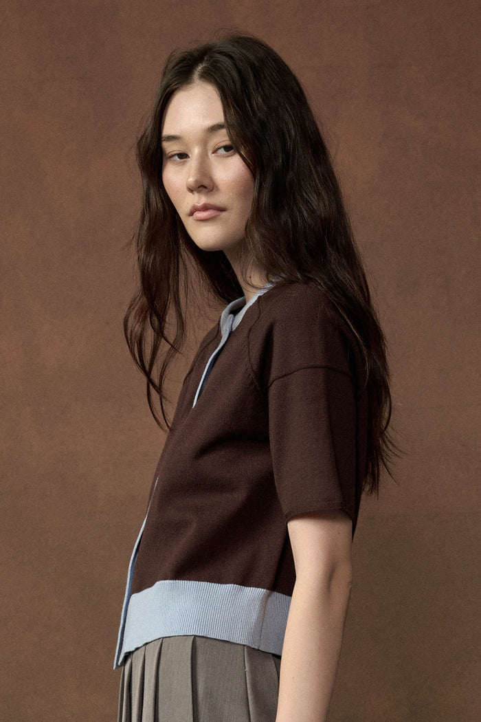 Nice Day Contrast Knit Short-Sleeve Cardigan - ShopPromesa