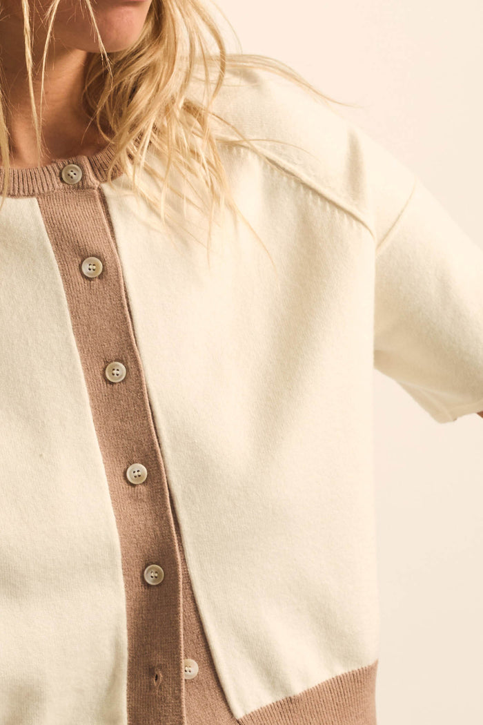 Nice Day Contrast Knit Short-Sleeve Cardigan - ShopPromesa