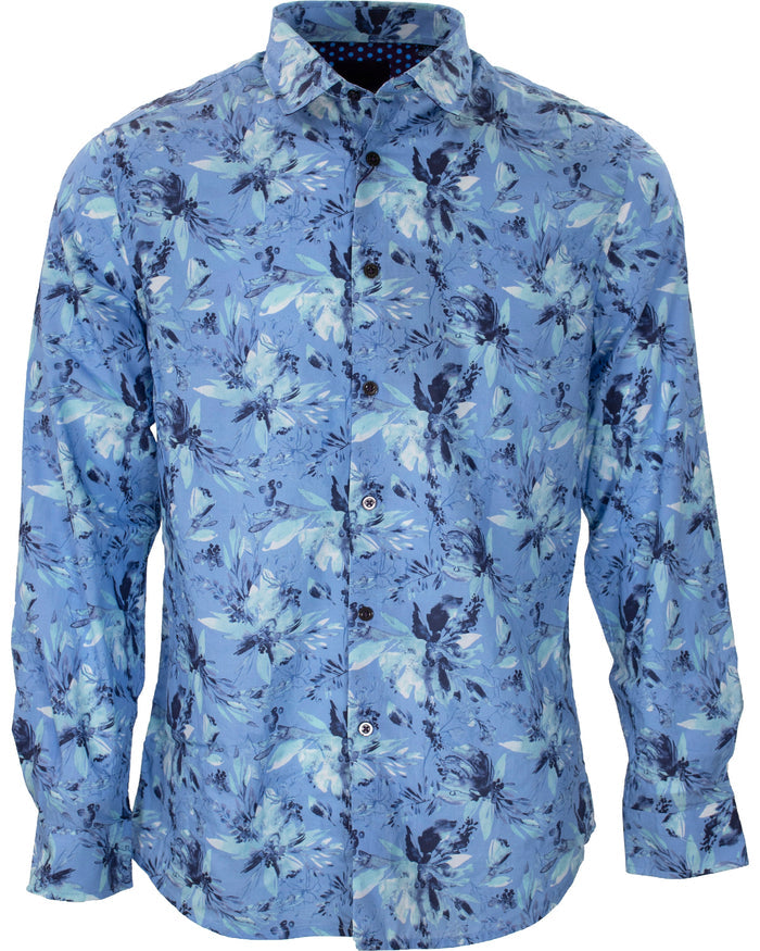 Norman Watercolor Floral Blue Shirt