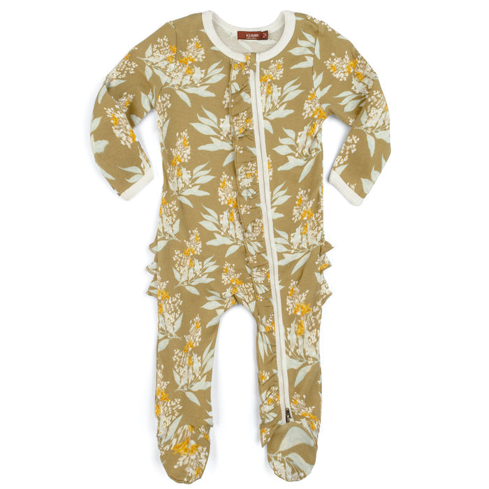 O Footed Ruffle Romper - Greige Goods