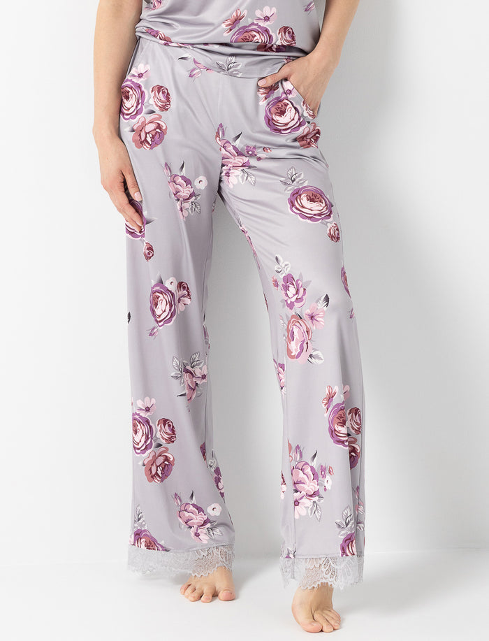 Pantalon de pyjama ample fleuri à dentelle