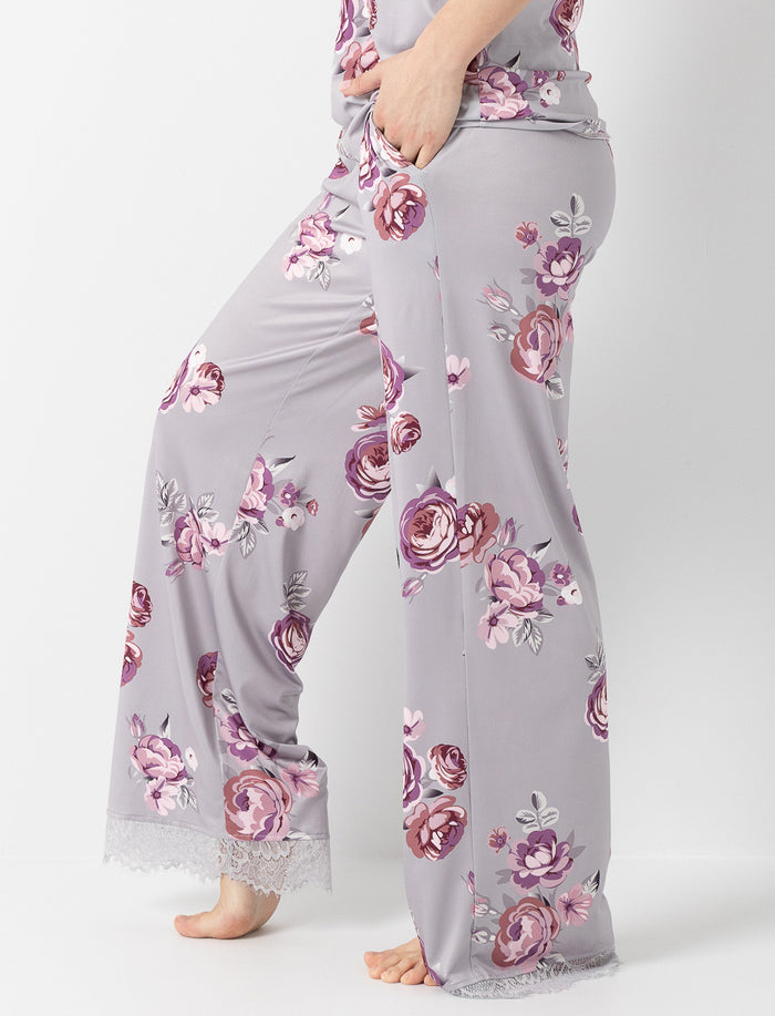 Pantalon de pyjama ample fleuri à dentelle