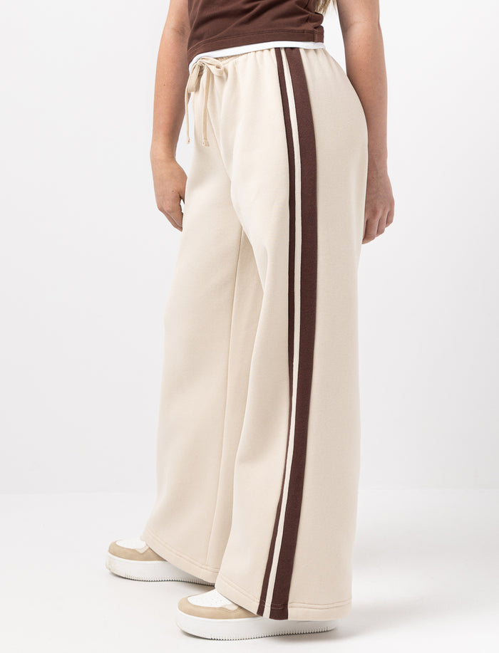 Pantalon jambe large à bandes contrastantes