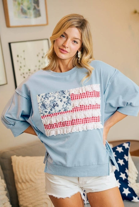 Patchwork French Terry Flag Top
