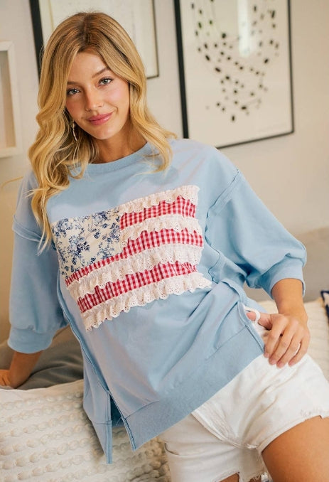 Patchwork French Terry Flag Top