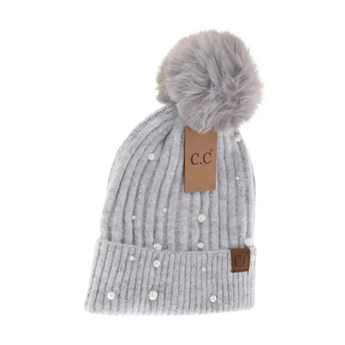 Pearl Pom Beanie - Greige Goods